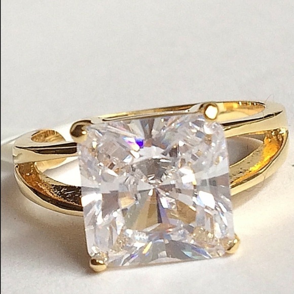 Gold Engagement Cocktail Ring Size 8 9 10 Princess Cut 14Kt Plated Cubic Zircon - Picture 1 of 8